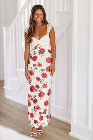 HAZEL & OLIVE Flirtatious in Floral Maxi Dress Gown -Off White