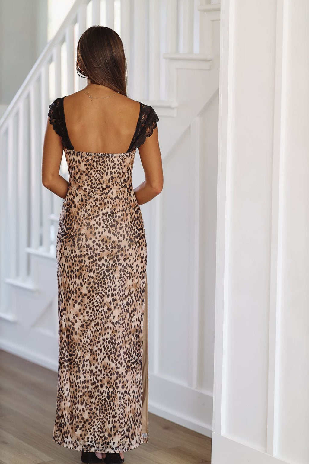 HAZEL & OLIVE Flirtatious in Leopard Maxi Dress Gown - Black and Brown