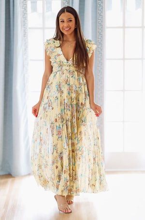 HAZEL & OLIVE Floral For Keeps Maxi Gown - Yellow