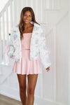 HAZEL & OLIVE Floral Puffer Jacket - White Blue and Pink