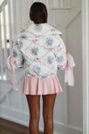 HAZEL & OLIVE Floral Puffer Jacket - White Blue and Pink