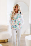 HAZEL & OLIVE Floral Puffer Vest - White and Blue