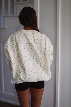 HAZEL & OLIVE Floral Sunkissed Sweatshirt - Cream and Pink