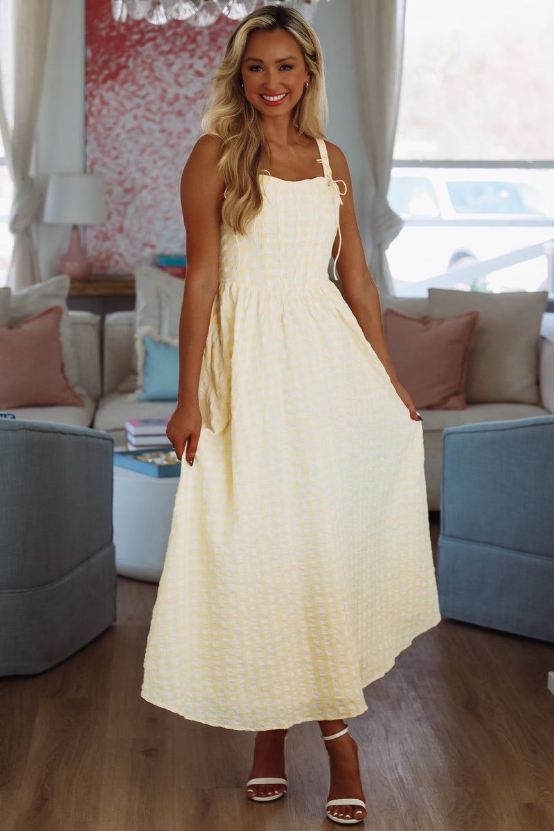 HAZEL & OLIVE Fresh Lemonade Maxi Dress By Line and Dot - White and Yellow