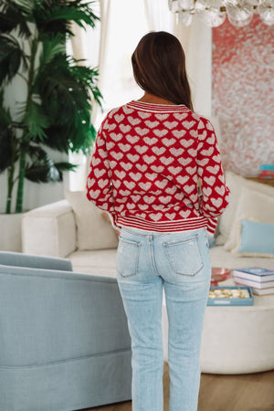 HAZEL & OLIVE Full of Hearts Cardigan - Red