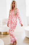 Hazel & Olive Galentines Heart Feather Pajamas Set - Pink and Red