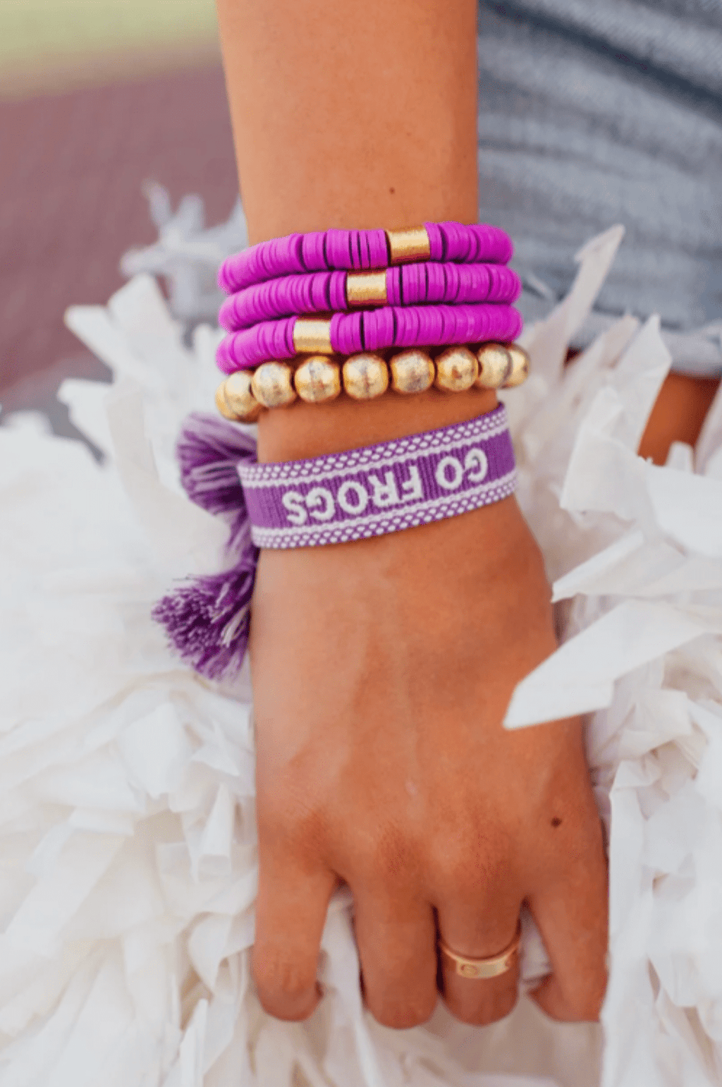 HAZEL & OLIVE Gameday Tassel Tie Bracelet - Go Frogs