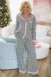 HAZEL & OLIVE Gingham Ruffle Pajama Pant and Top Set - Black White and Pink