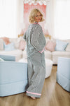 HAZEL & OLIVE Gingham Ruffle Pajama Pant and Top Set - Black White and Pink