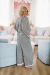 HAZEL & OLIVE Gingham Ruffle Pajama Pant and Top Set - Black White and Pink