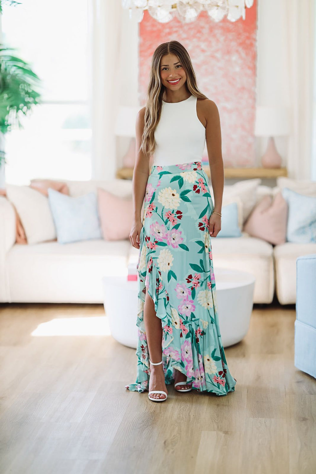 HAZEL & OLIVE Go With the Flow Maxi Skirt - Green and Lavender