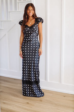 HAZEL & OLIVE Goddess in Dots Maxi Dress - Black and White