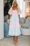 HAZEL & OLIVE Headed to Charleston Midi Dress - Pink and Blue