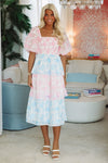 HAZEL & OLIVE Headed to Charleston Midi Dress - Pink and Blue