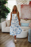 HAZEL & OLIVE Heart Flutters Midi Dress - Blue and White