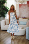 HAZEL & OLIVE Heart Flutters Midi Dress - Blue and White