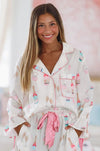 HAZEL & OLIVE I Do Satin Pajama Top - Ivory and Pink