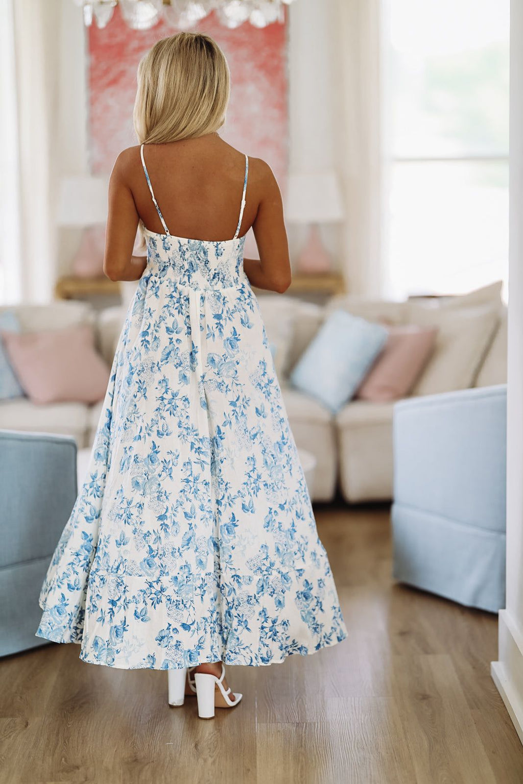 HAZEL & OLIVE In a Dream Maxi Dress - White and Blue