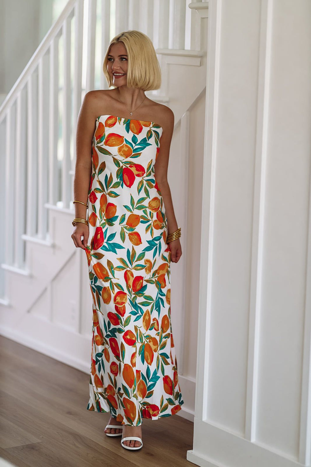 HAZEL & OLIVE In the Grove Maxi Dress - White, Orange and Green