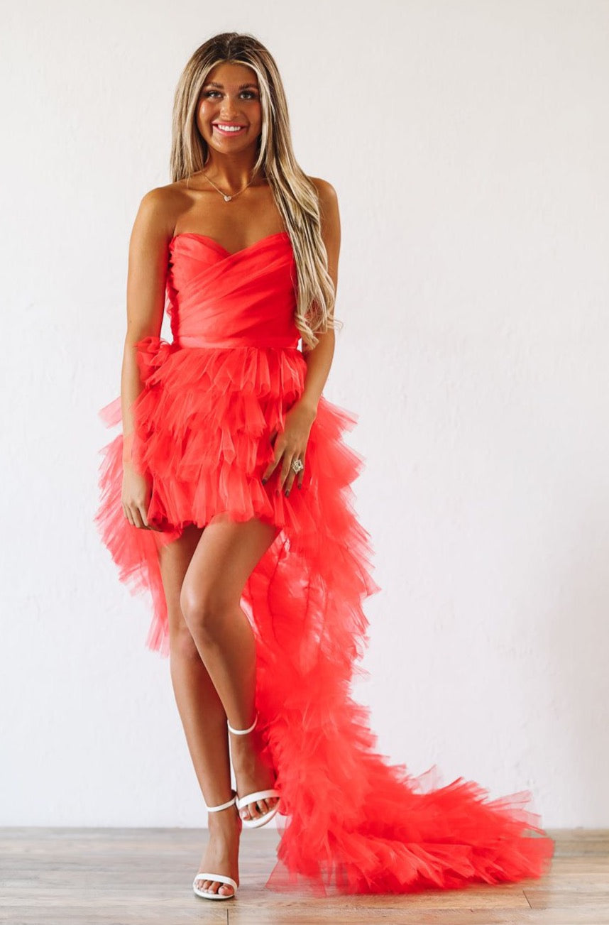 Red High Low Tulle Dress for Birthday Party, Emily Red Dress