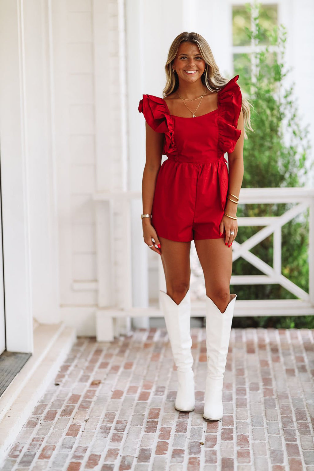 HAZEL & OLIVE In the Stands Romper - Crimson Red