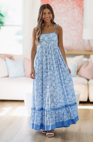 HAZEL & OLIVE Italian Coast Maxi Dress - Blue and White