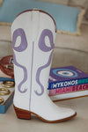 HAZEL & OLIVE Just a City Girl Cowboy Boots - White and Light Purple