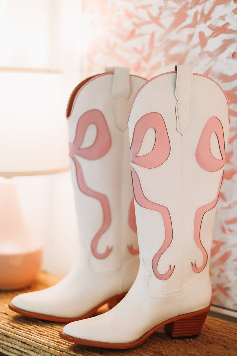 HAZEL & OLIVE Just a City Girl Cowboy Boots - White and Pink