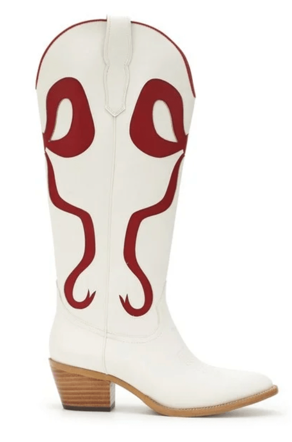 HAZEL & OLIVE Just a City Girl Cowboy Boots - White and Red