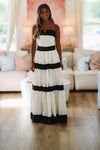 HAZEL & OLIVE Keeping it Classy Maxi Gown Dress - Ivory and Black