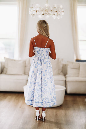 HAZEL & OLIVE Know What They Say Midi Dress - Blue and White