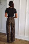 HAZEL & OLIVE Leopard Wide Leg Denim Jeans - Brown