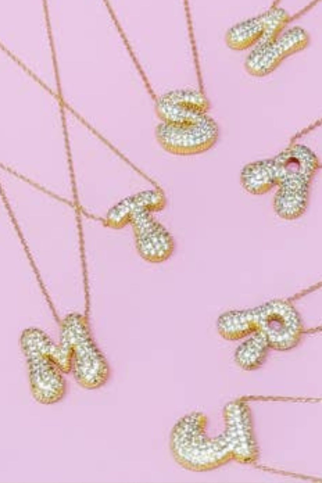 HAZEL & OLIVE Let Me Sparkle Bubble Letter Necklace - Gold