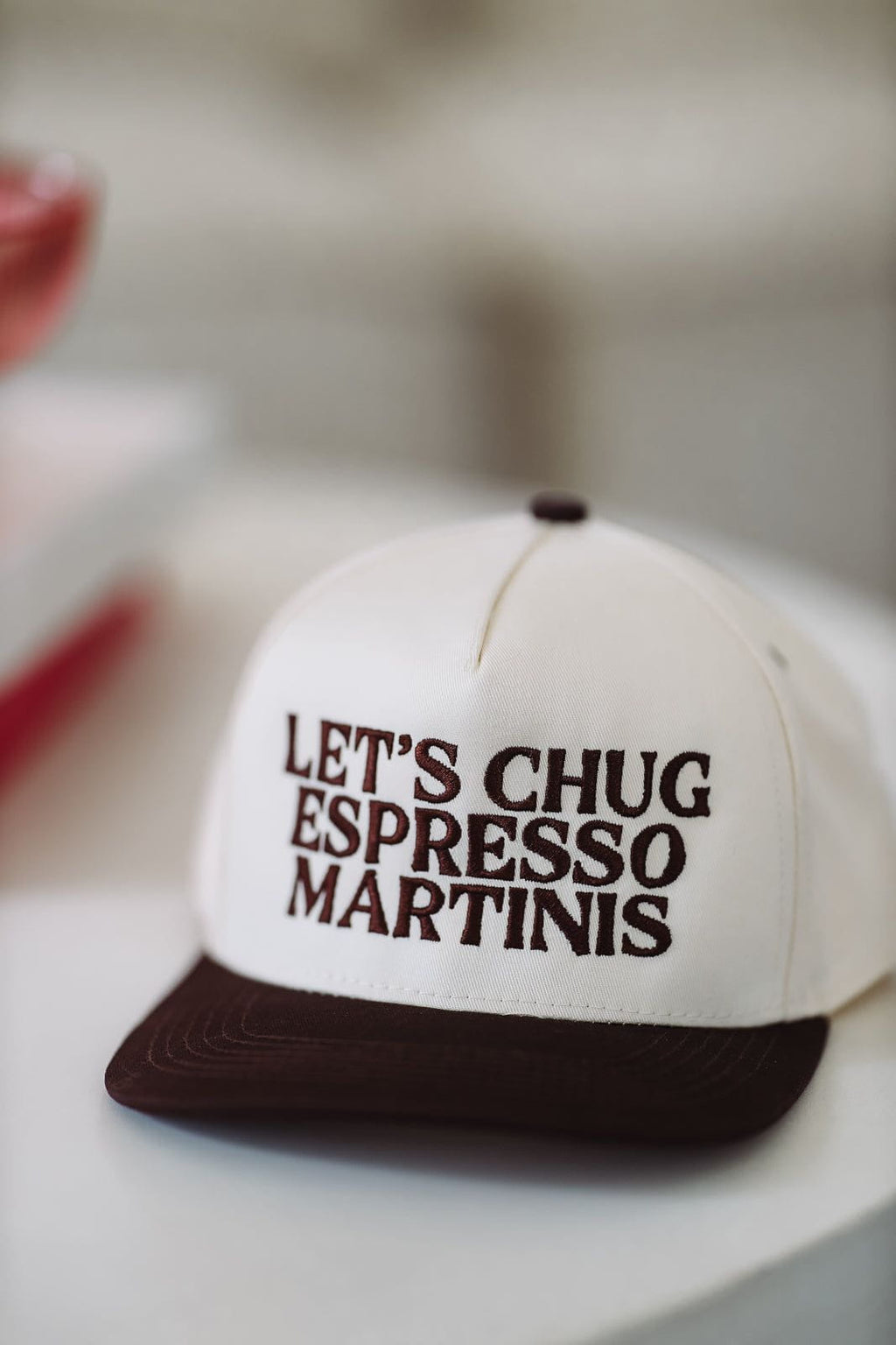 HAZEL & OLIVE Let's Chug Espresso Martinis Two Toned Snapback Hat - Beige and Brown