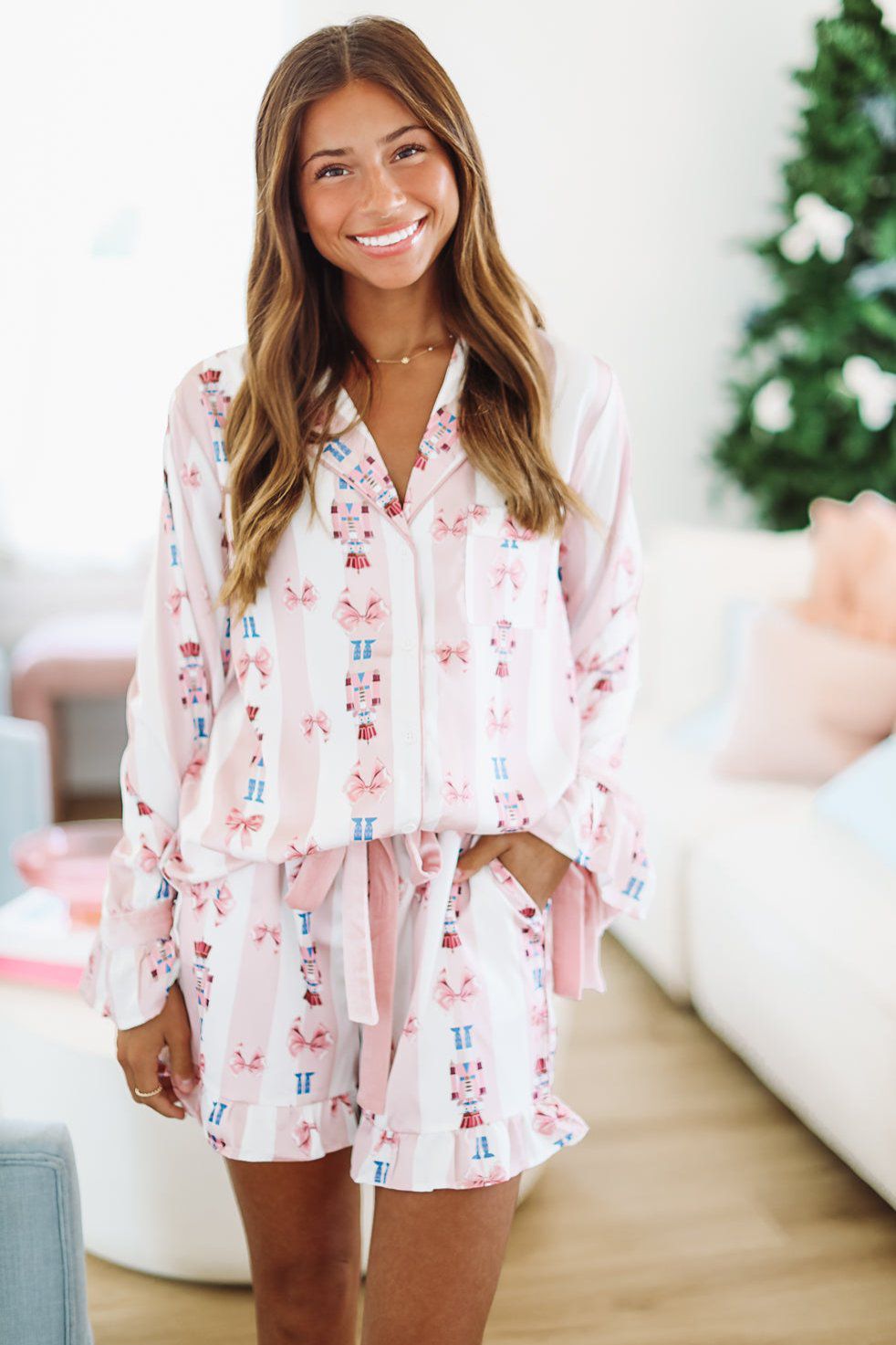 HAZEL & OLIVE Let's Get Cracking Nutcracker Pajama Shorts - Pink