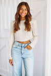 HAZEL & OLIVE Like a Boss Sequin and Pearl Crop Top - Cream