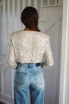 HAZEL & OLIVE Like a Boss Sequin and Pearl Crop Top - Cream