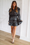 HAZEL & OLIVE Louise Satin Ruffle Mini Dress - Black