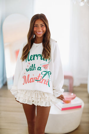 HAZEL & OLIVE Merrier With a Martini Sweatshirt - Cream