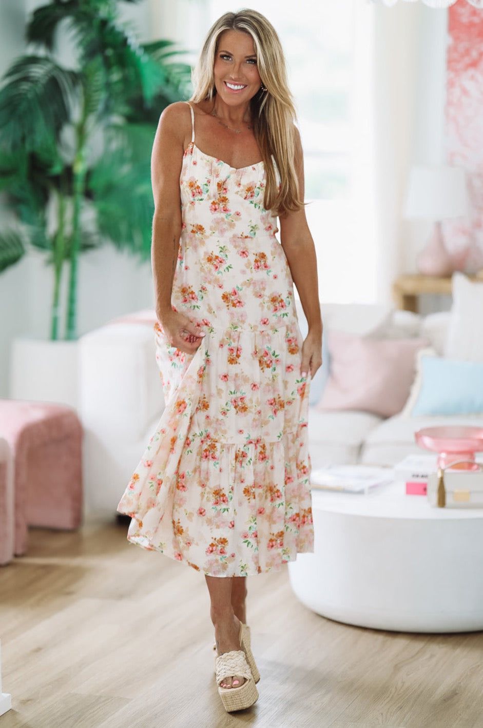 HAZEL & OLIVE More Than Words Maxi Dress - Cream and Pink