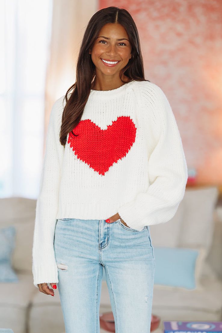 HAZEL & OLIVE My Heart Crop Sweater - White