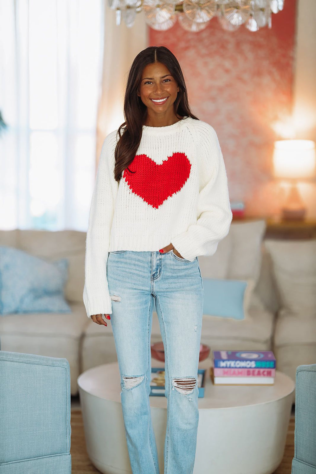 HAZEL & OLIVE My Heart Crop Sweater - White