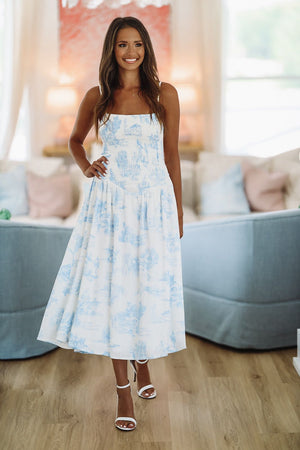 HAZEL & OLIVE Nothing Like It Midi Dress - Blue and White