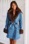 HAZEL & OLIVE On the Go Denim and Faux Fur Coat -Denim