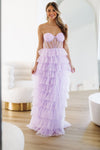 HAZEL & OLIVE On The VIP List Tiered Maxi Gown - Lavender