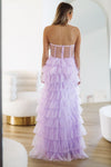 HAZEL & OLIVE On The VIP List Tiered Maxi Gown - Lavender