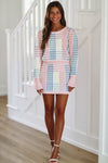 HAZEL & OLIVE Pastel Check Knit Mini Skirt - Pink, Blue and White