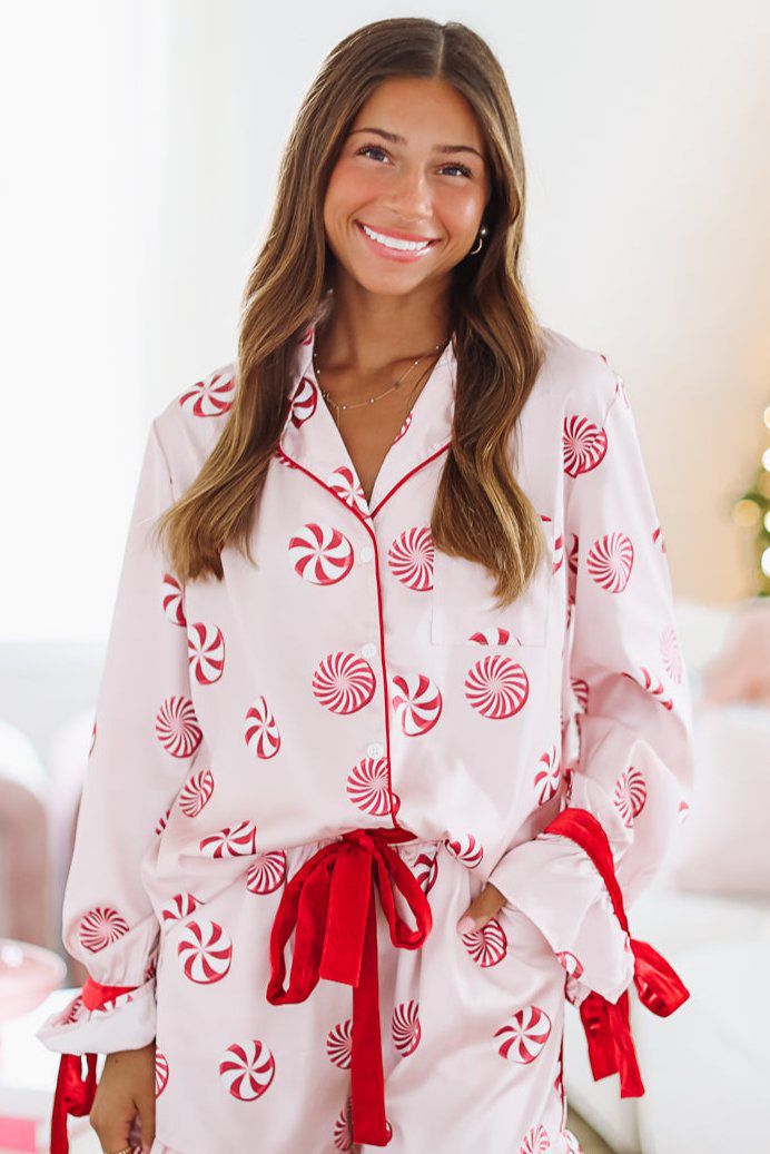 HAZEL & OLIVE Peppermint Swirls Pajama Top - Pink