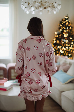 HAZEL & OLIVE Peppermint Swirls Pajama Top - Pink