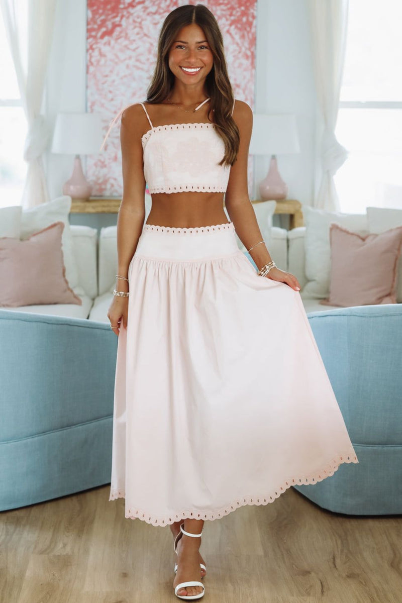 HAZEL & OLIVE Petal Perfection Crop Top and Midi Skirt Set - Pink